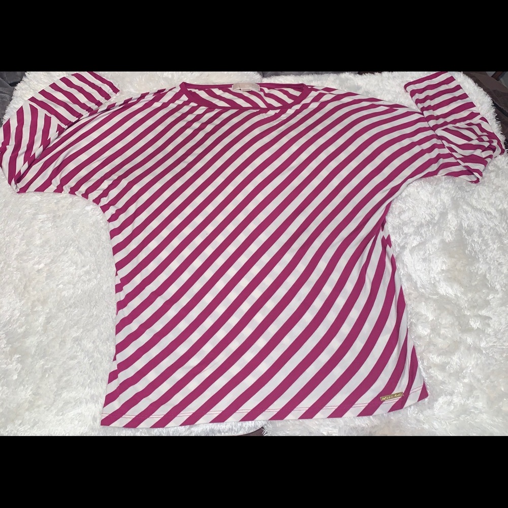 Michael Kors Pink and White Striped Top Size L